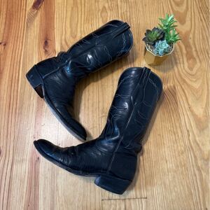 VTG Lucchese San Antonio 4LN19 Leather Black Embroidered Boots Size US 10B